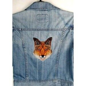 Embroidered Denim Jean Jacket Women's Size S/P Fox Fall Fashion